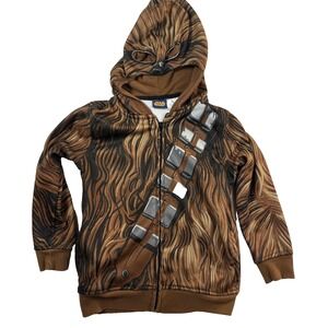 Star Wars Chewbacca Hoodie Boys XS Brown Full Zip Mask Hood Anime Cartoon